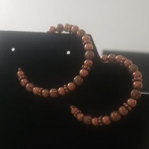 Chic Brown Beaded Hoop Earrings